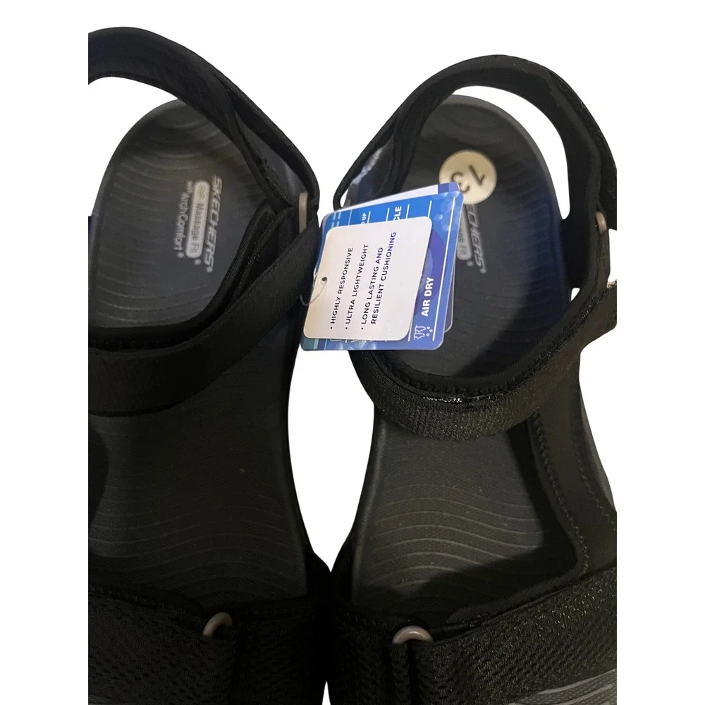 Skechers Sandals Mens 13 Black New Massage Fit Arch Comfort Hyper Burst